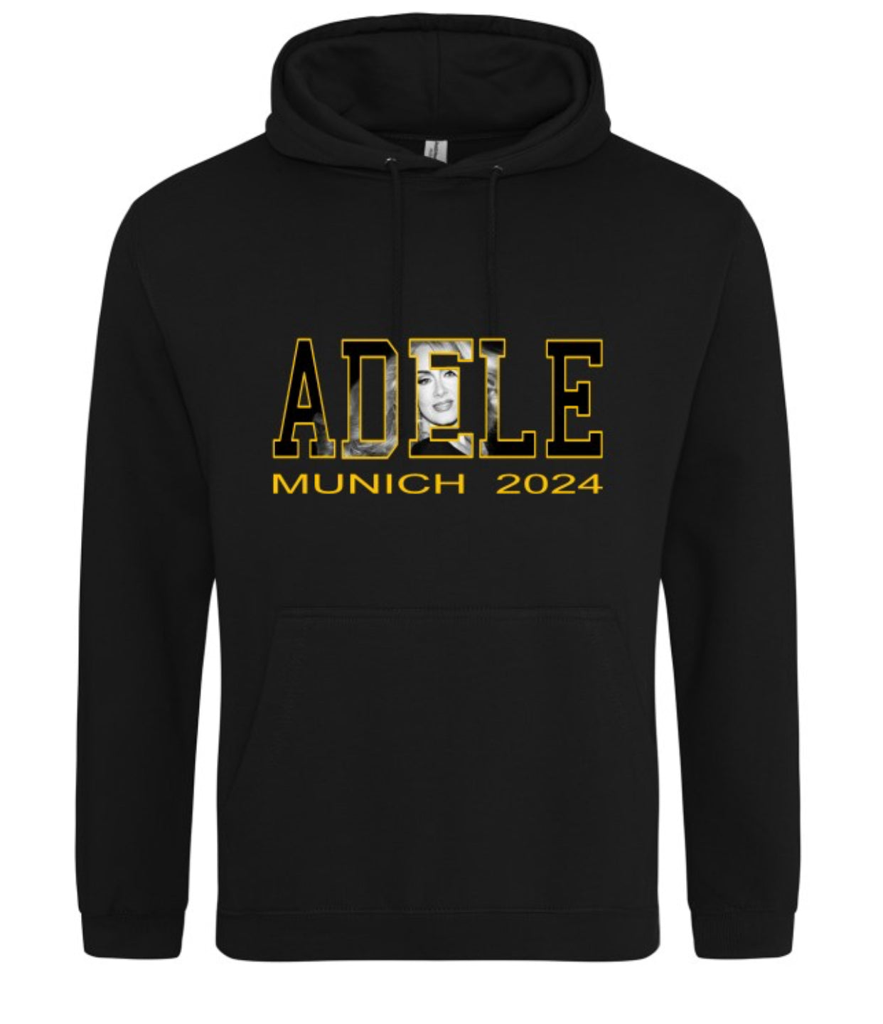 Adele Munich 2024 Black Hoodie with image on Front