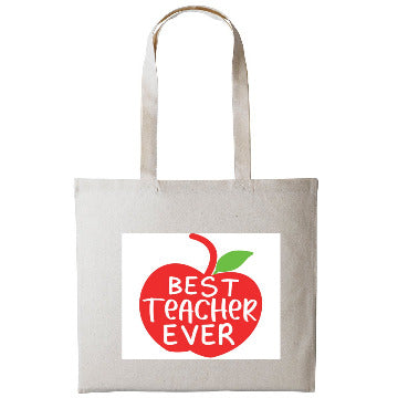 Best Teacher Ever Apple Long Handle Cotton Tote Bag For Life