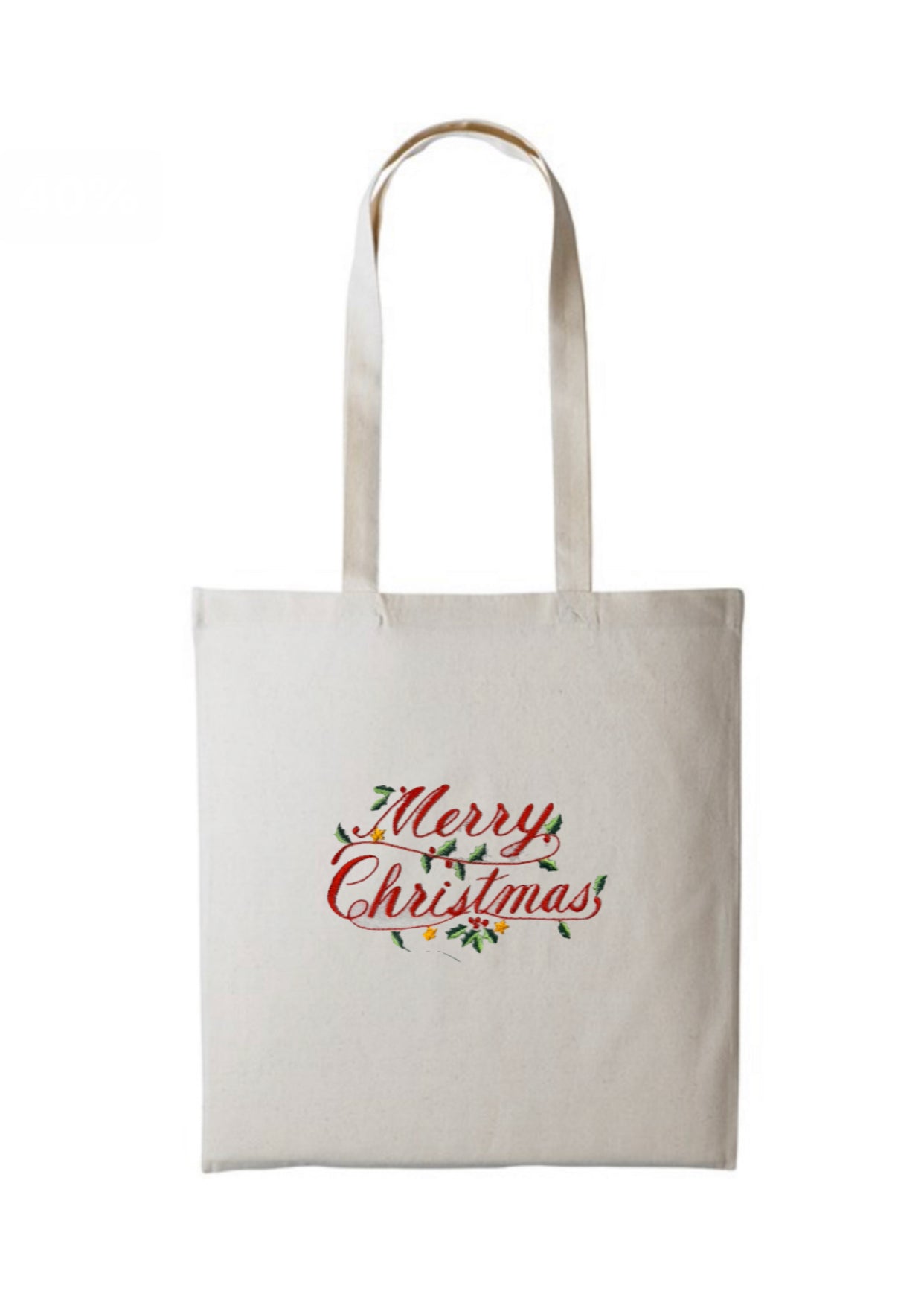 Merry Christmas Long Handle Cotton Tote Bag For Life