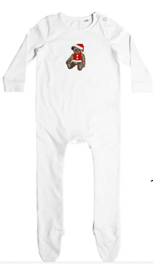 White Sleepsuit with a choice of Design either Teddy, Reindeer or Father Christmas