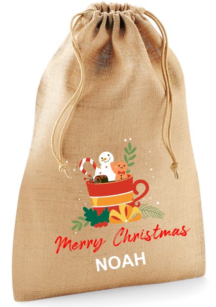 Personalised XL Santa in Cup Jute Sack