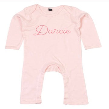 Baby Romper Suit in Pink or Blue personalised with Name