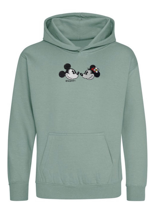 Dusty Green Mickey And Minnie Hoodie For Adults and Children