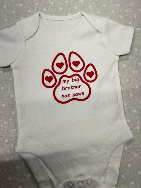 White Baby Vest with My Big Brother has Paws design