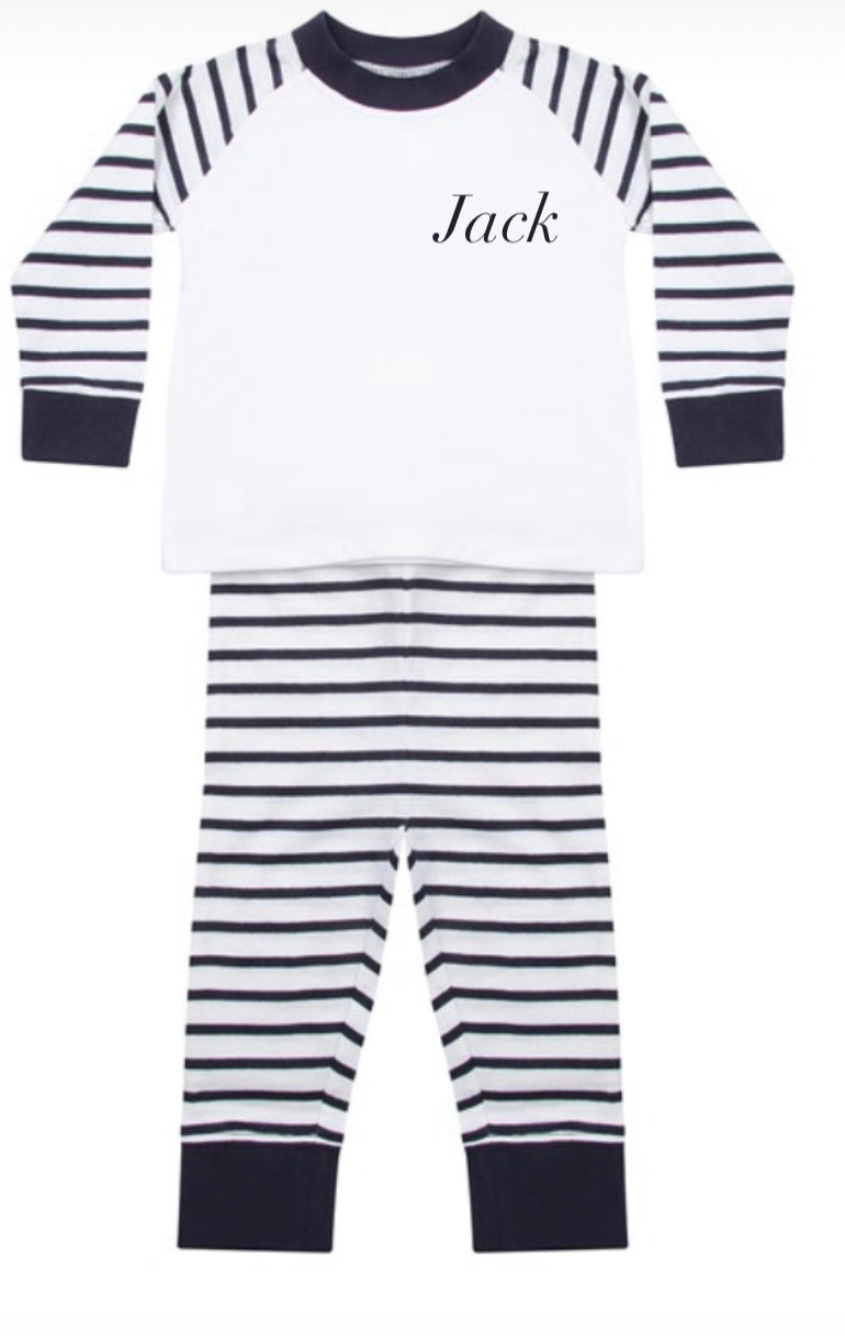 Baby Stripped Pyjamas personalised with Name