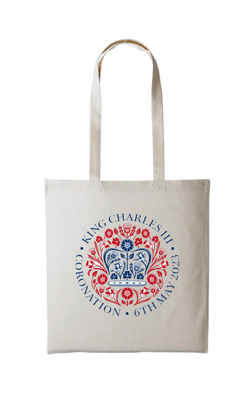 King Charles III Coronation Long Handle Cotton Tote Bag